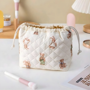 Drawstring Cosmetic Bag With Embossed Print