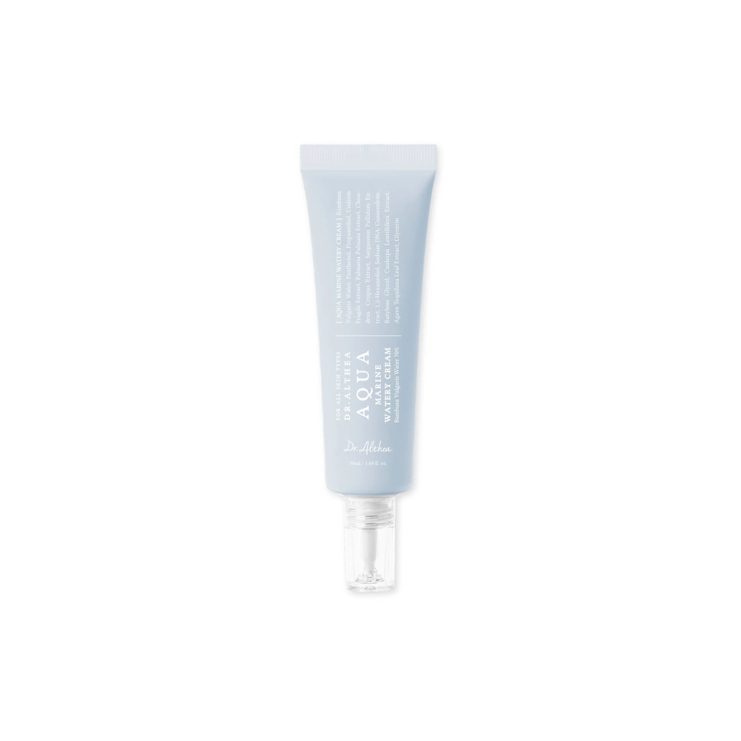 Skincare tube labeled 'Aqua' on a white background