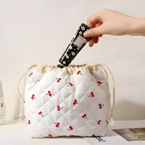 Drawstring Cosmetic Bag With Embossed Print