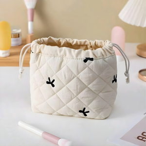 Drawstring Cosmetic Bag With Embossed Print